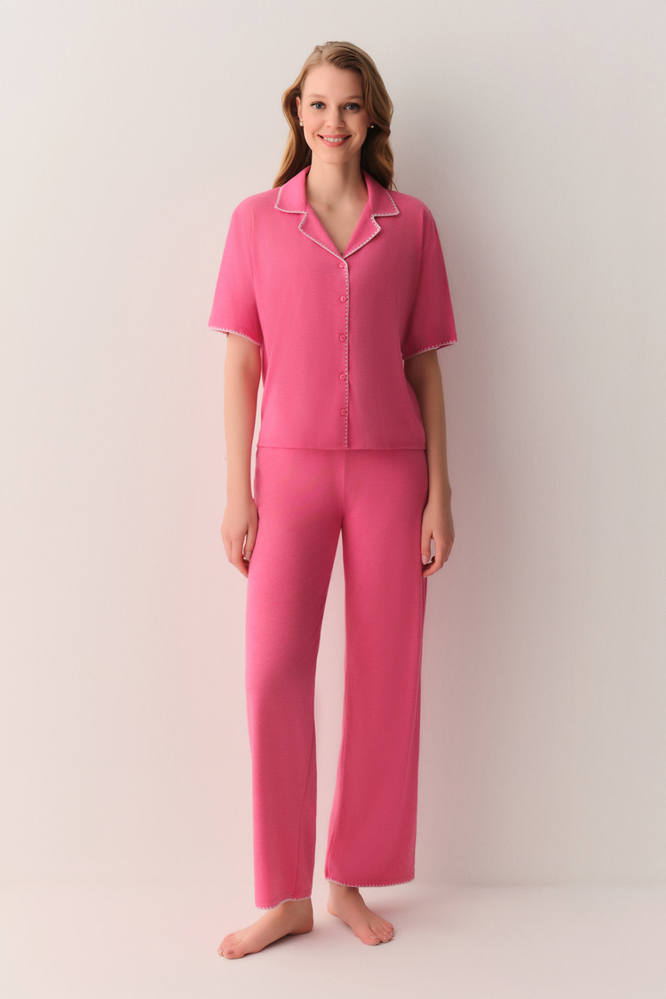 Pembe Melanj Hilary Gömlek Yaka Pijama Takımı