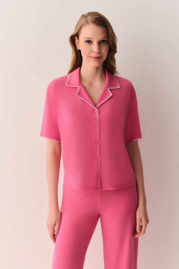 Pembe Melanj Hilary Gömlek Yaka Pijama Takımı