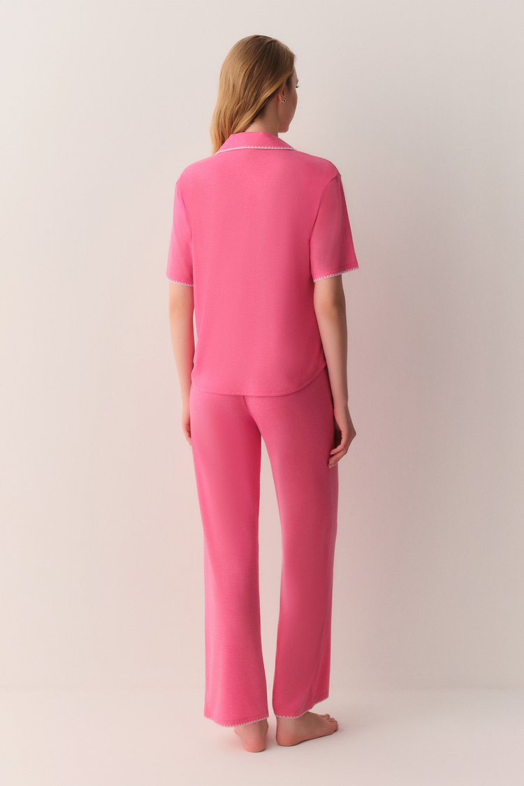 Pembe Melanj Hilary Gömlek Yaka Pijama Takımı