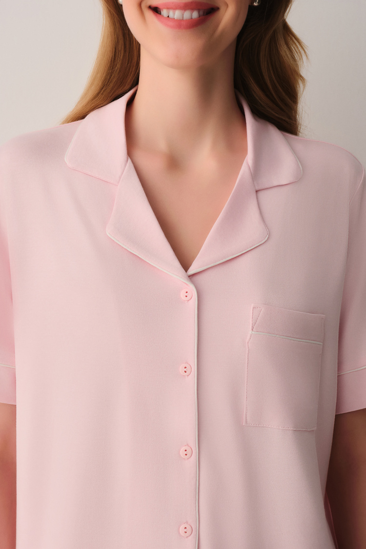 Pembe Misty Gömlek Yaka Pijama Takımı
