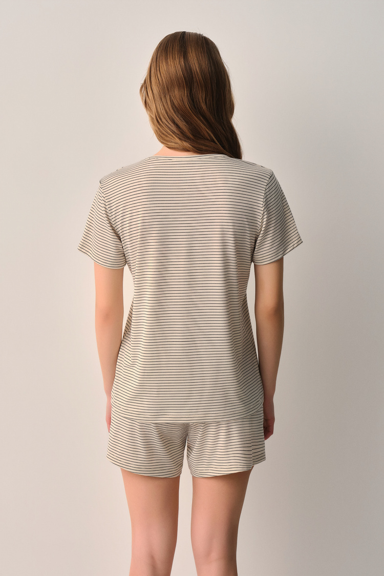 Lacivert Çizgili Casual Şort Pijama Takımı