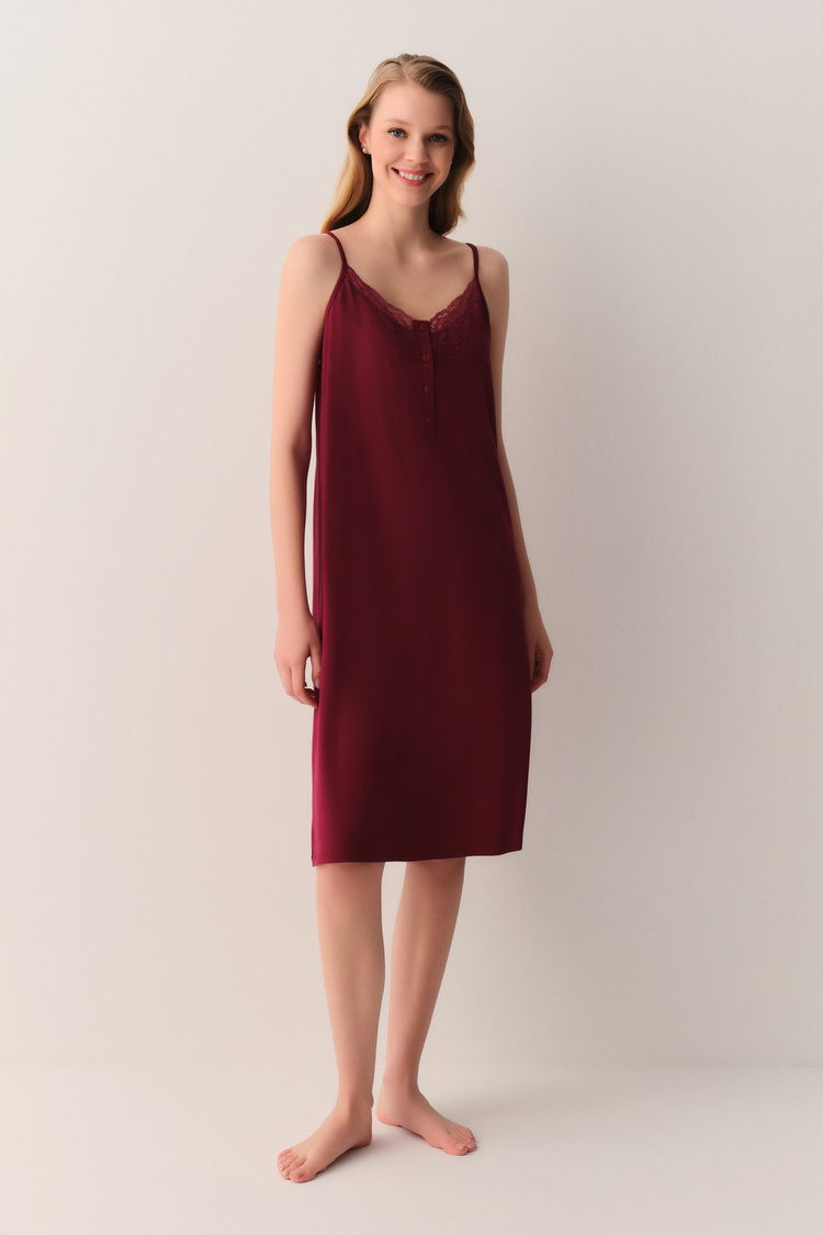 Bordo Catrine Kısa Gecelik