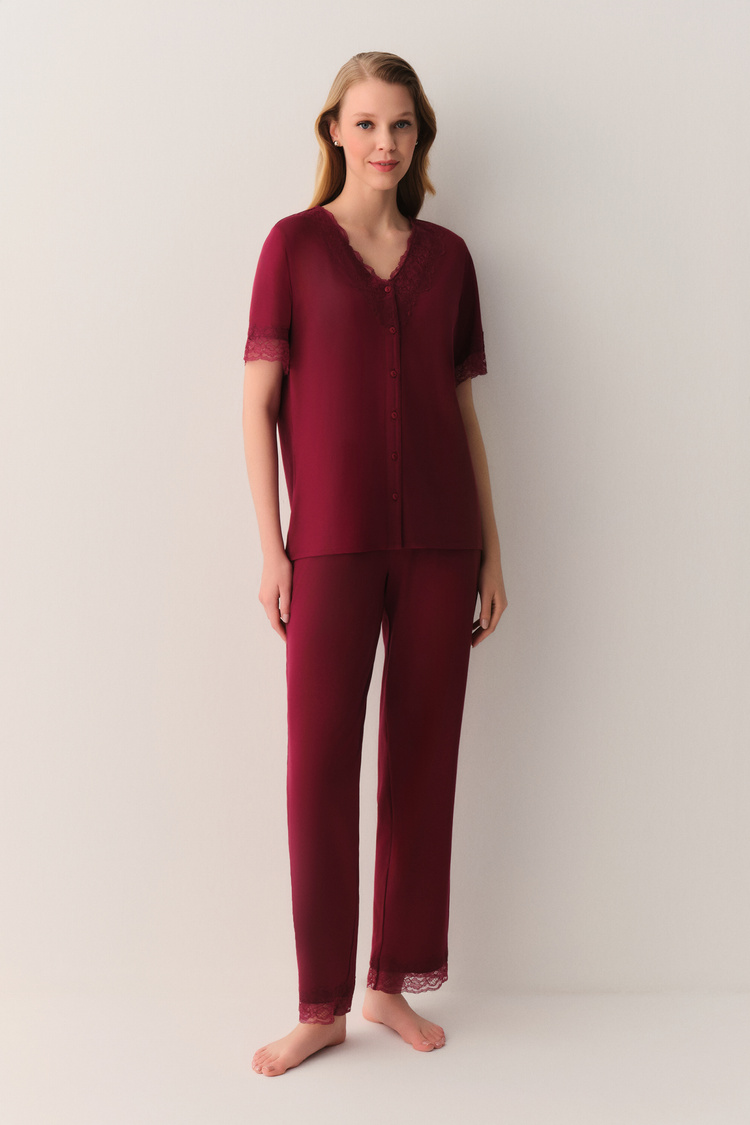 Bordo Catrine Pijama Takımı
