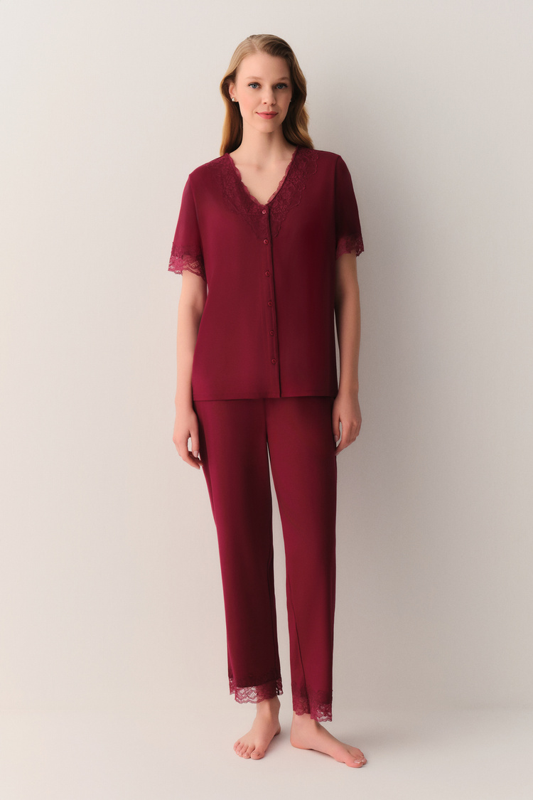 Bordo Catrine Pijama Takımı