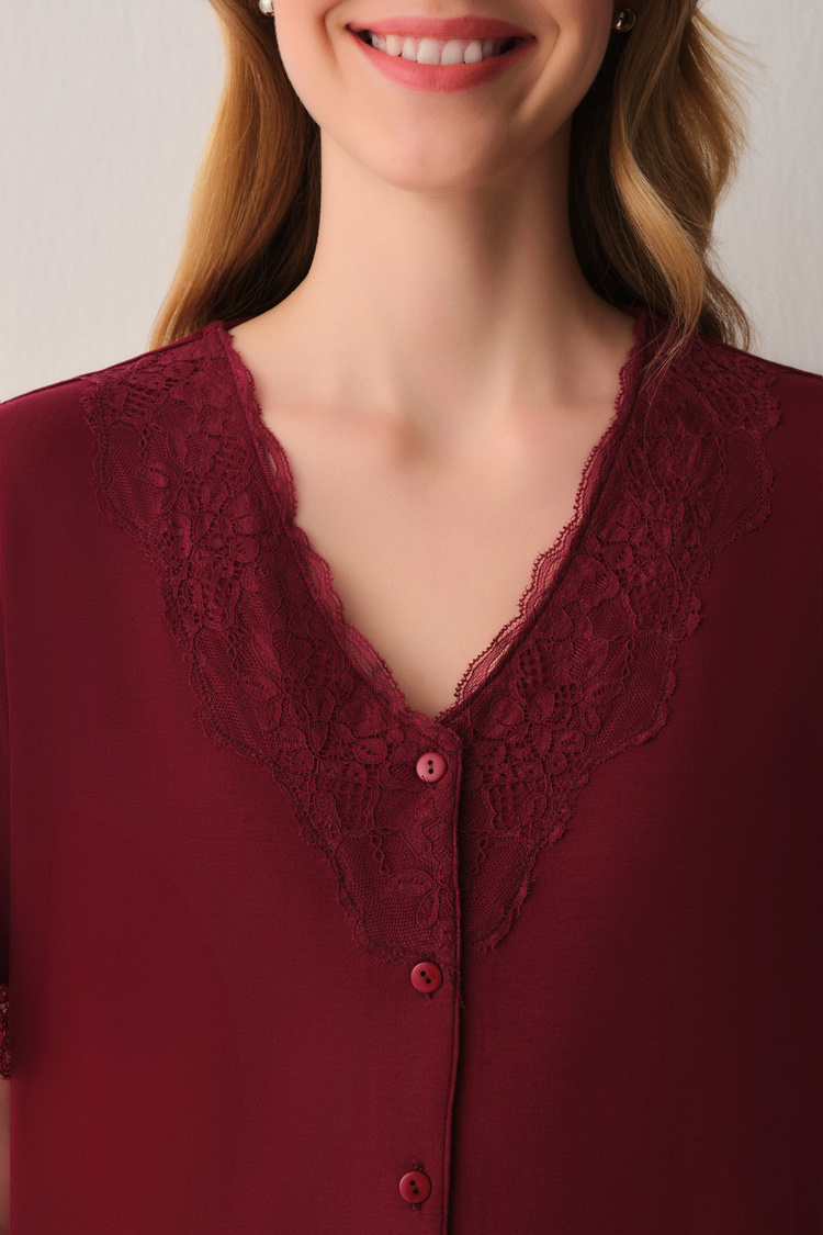 Bordo Catrine Pijama Takımı