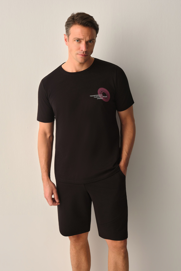 Siyah Meta Erkek Şort Pijama Takımı