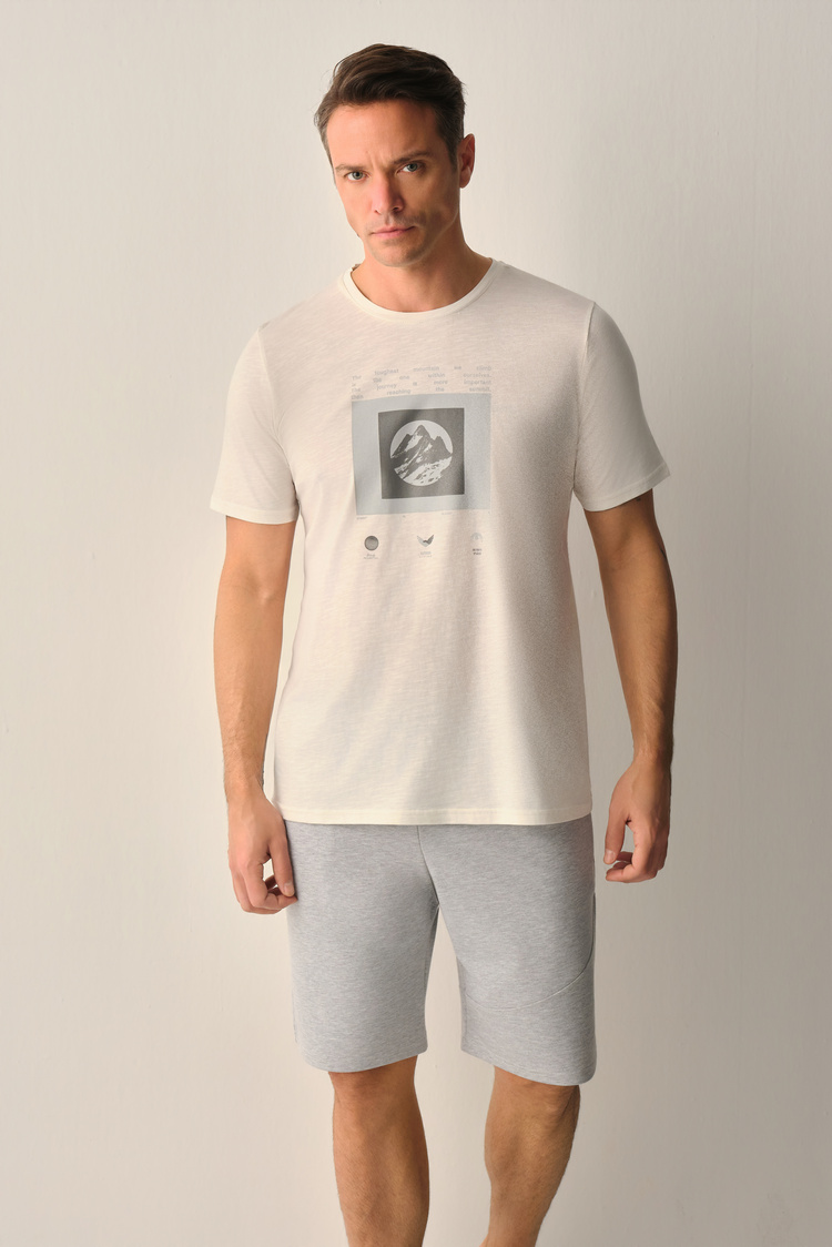Gri Melanj Mountain Erkek Şort Pijama Takımı