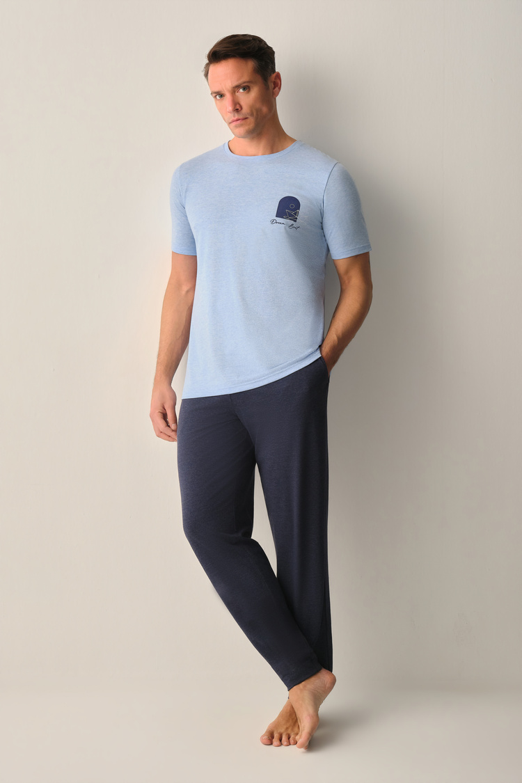İndigo Melanj David Erkek Pijama Takımı