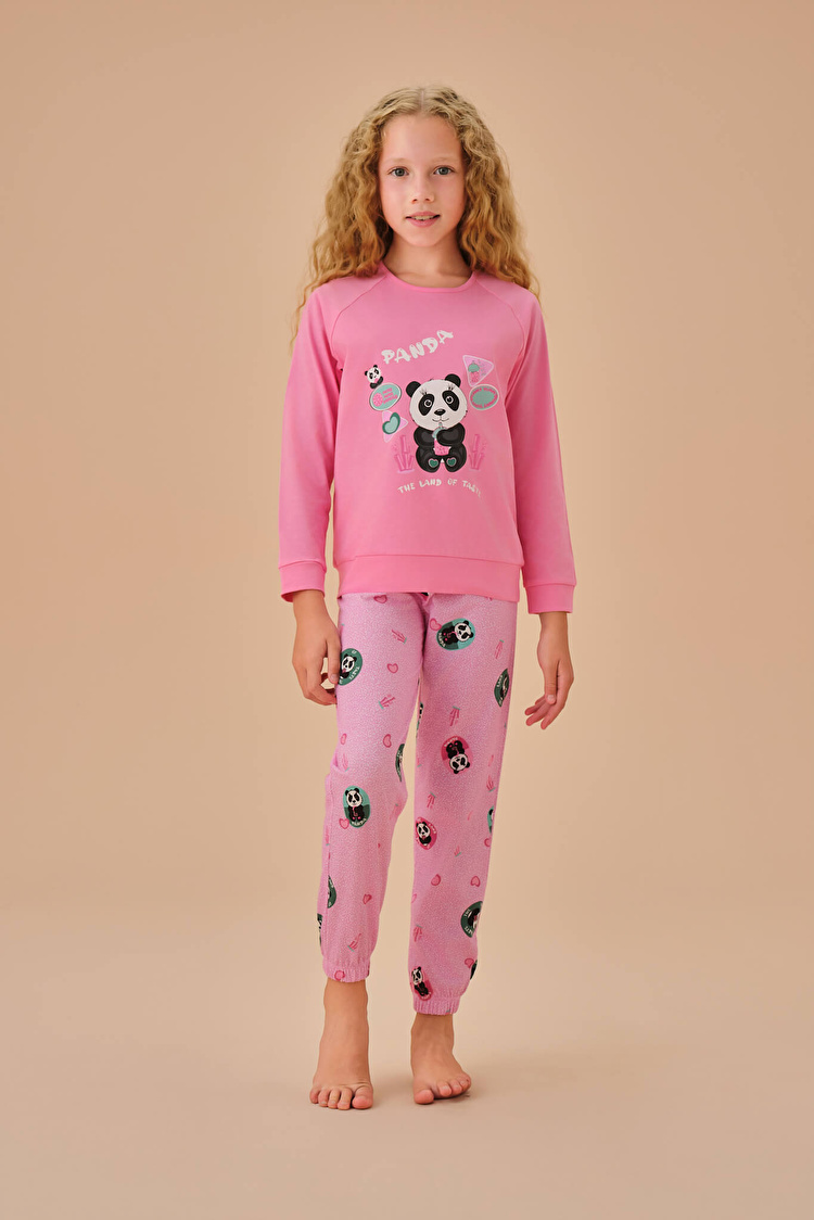 Pink Print Panda Kids Pyjamas Set SUWEN