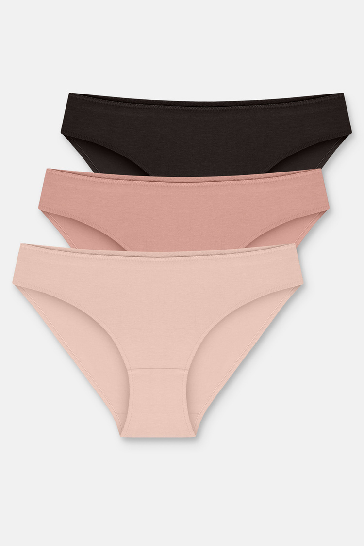Ten / Kahverengi / Pembe 3'lü Pamuklu Basic Normal Bel Slip Külot