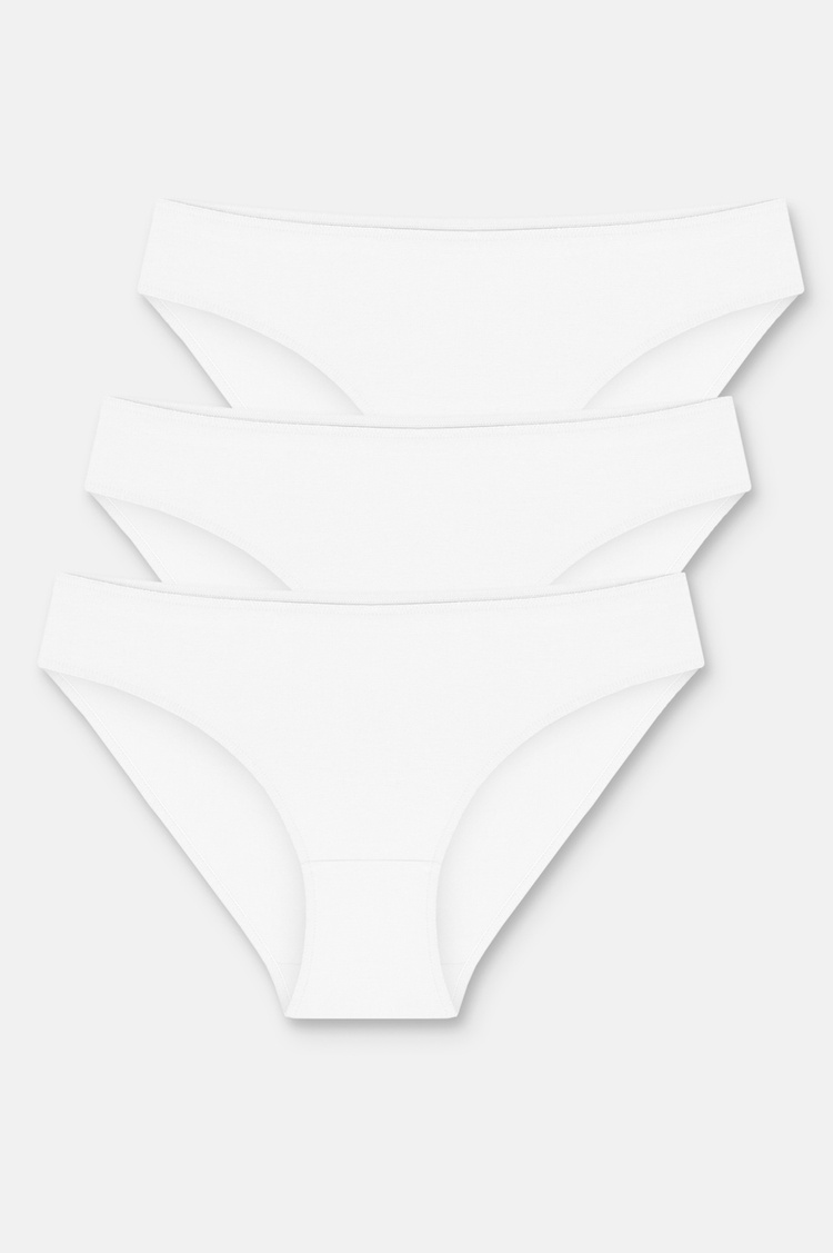 Beyaz / Beyaz / Beyaz 3'lü Pamuklu Basic Normal Bel Slip Külot