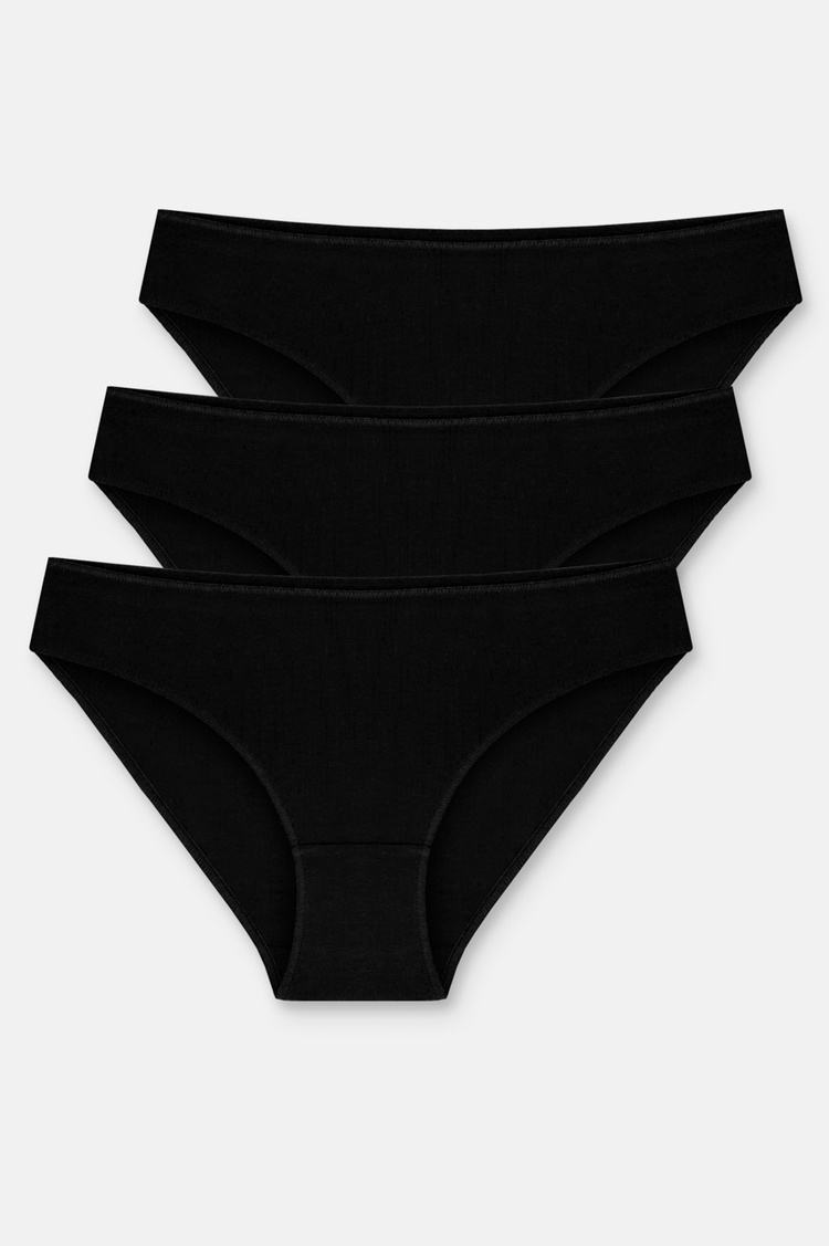 Siyah / Siyah / Siyah 3'lü Pamuklu Basic Normal Bel Slip Külot