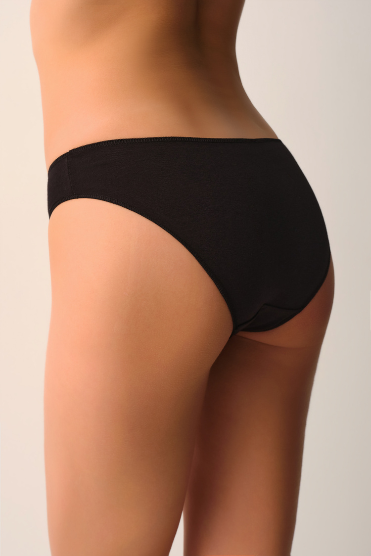 Siyah / Siyah / Siyah 3'lü Pamuklu Basic Normal Bel Slip Külot