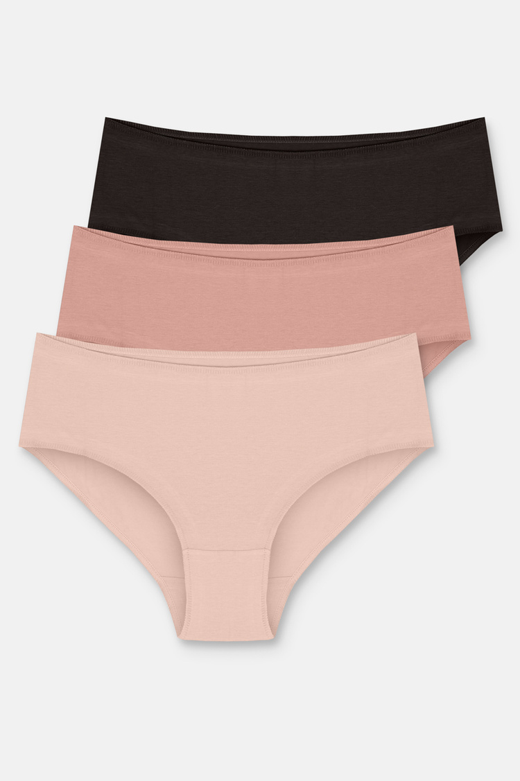 Ten / Kahverengi / Pembe 3'lü Pamuklu Basic Yüksek Bel Slip Külot