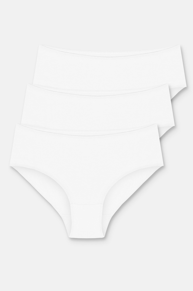 Beyaz / Beyaz / Beyaz 3'lü Pamuklu Basic Yüksek Bel Slip Külot