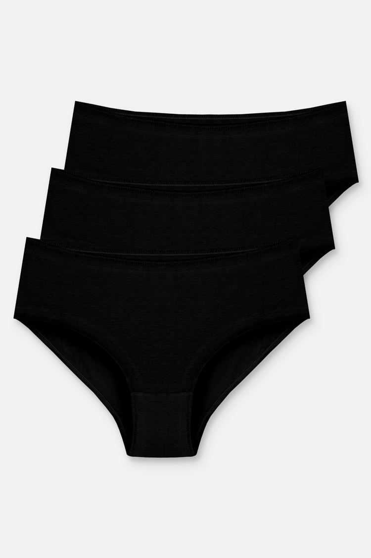 Siyah / Siyah / Siyah 3'lü Pamuklu Basic Yüksek Bel Slip Külot