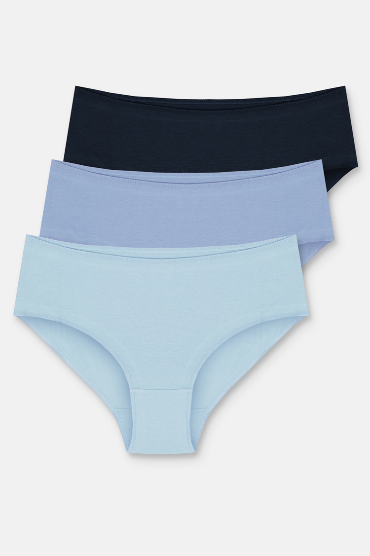 Lila / Lacivert / Mavi 3'lü Pamuklu Basic Yüksek Bel Slip Külot