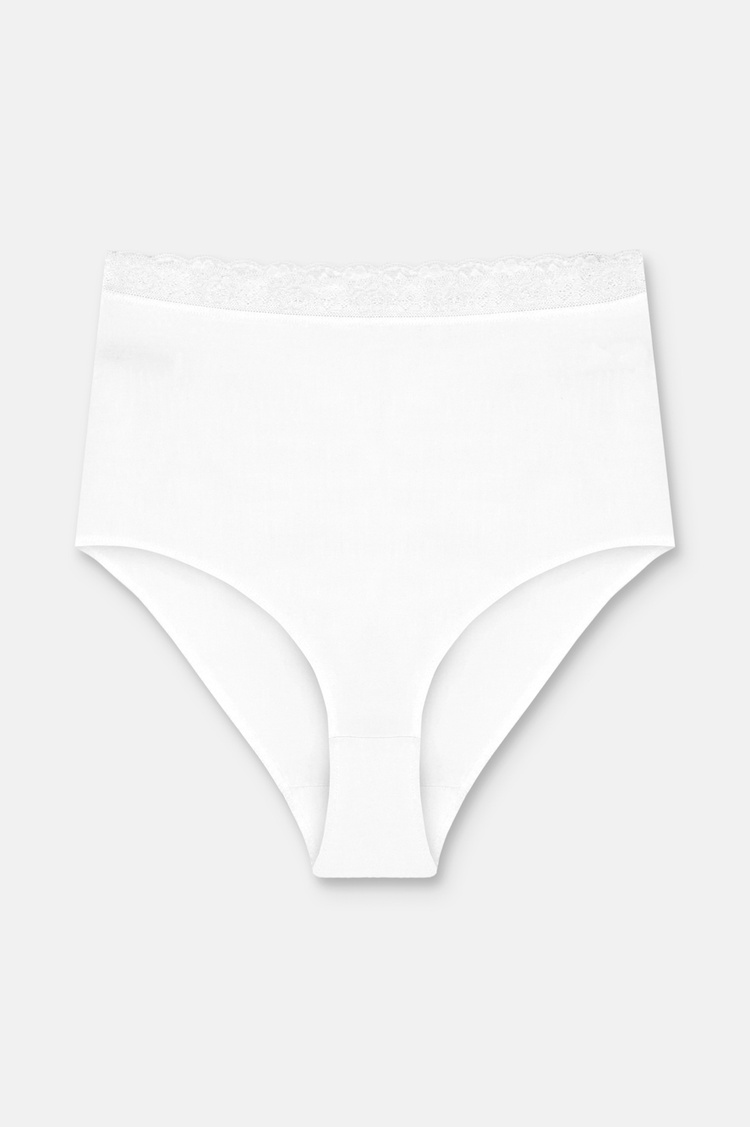 Siyah / Beyaz / Ten Rengi 3'lü Pamuklu Dantelli Maxi Yüksek Bel Slip Külot