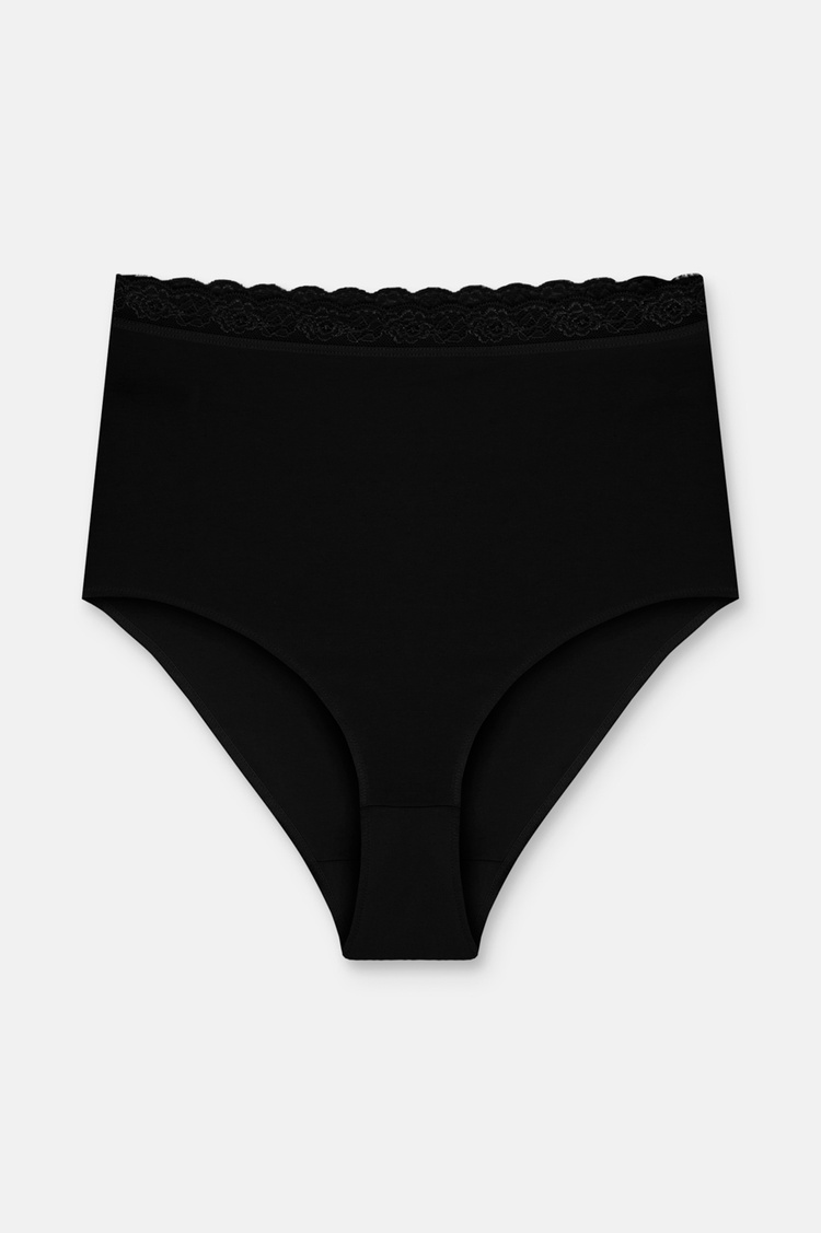 Siyah / Beyaz / Ten Rengi 3'lü Pamuklu Dantelli Maxi Yüksek Bel Slip Külot