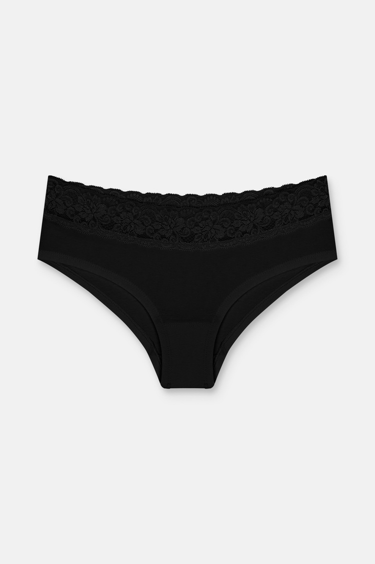 Siyah / Beyaz / Ten Rengi 3'lü Pamuklu Dantelli Normal Bel Hipster Külot