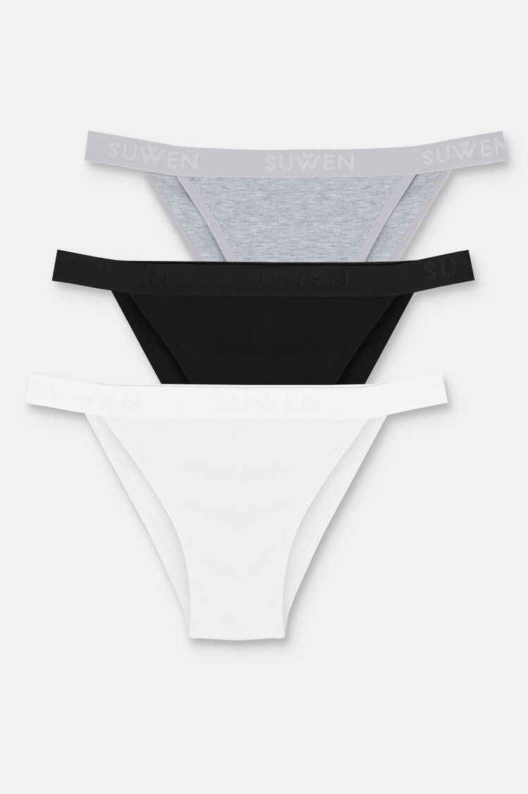 Siyah / Gri / Beyaz 3'lü Pamuklu Lastikli Normal Bel Slip Külot
