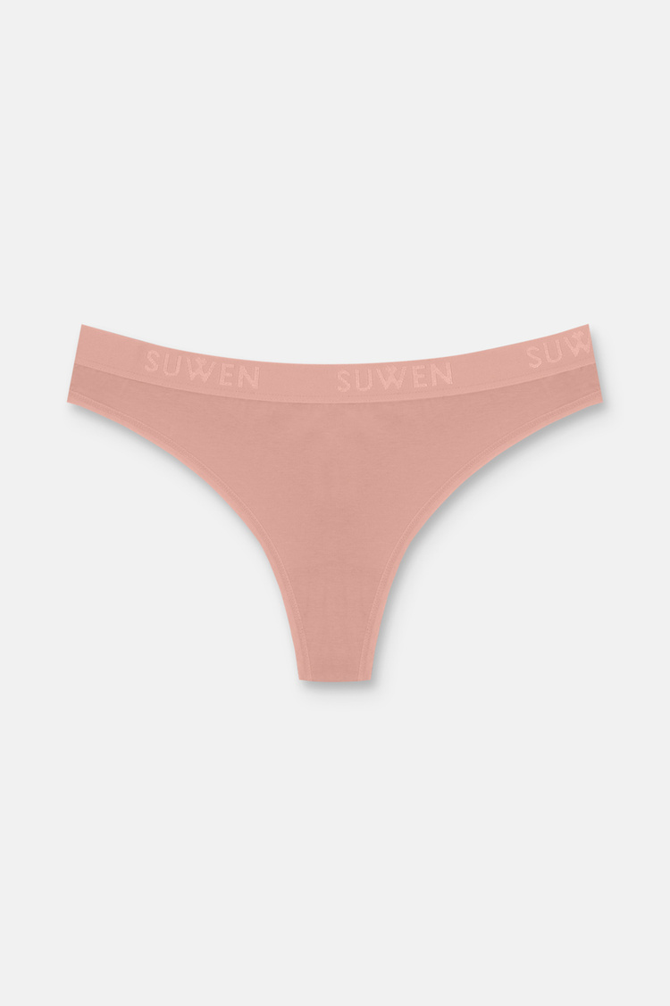 Ten / Kahverengi / Pembe 3'lü Pamuklu Lastikli Normal Bel String Külot