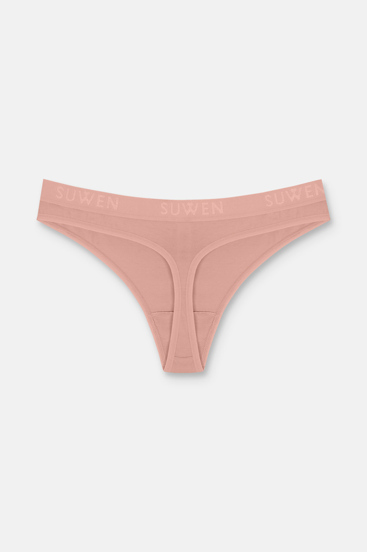 Ten / Kahverengi / Pembe 3'lü Pamuklu Lastikli Normal Bel String Külot