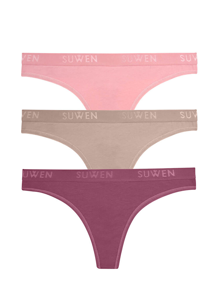 Mor / Pembe / Kahverengi 3 lü Pamuklu String Külot
