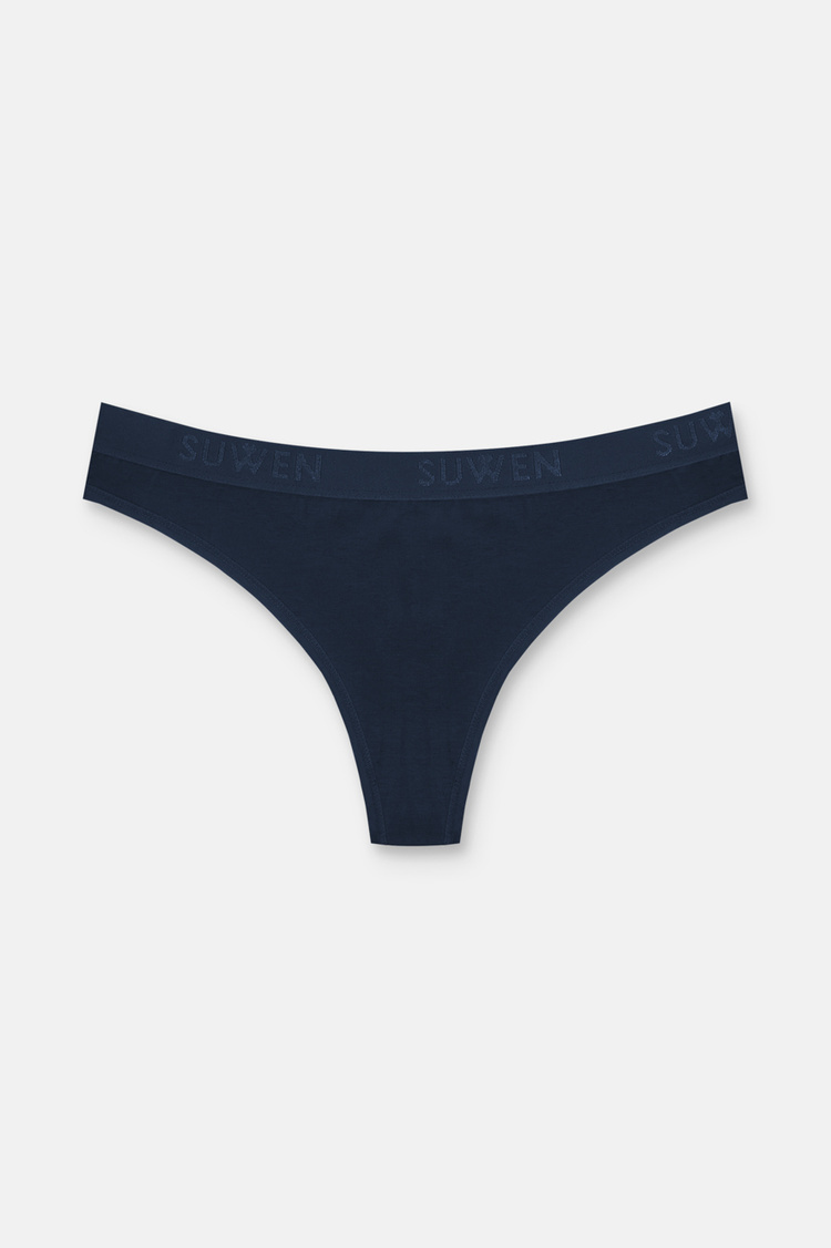Lila / Lacivert / Mavi 3'lü Pamuklu Lastikli Normal Bel String Külot