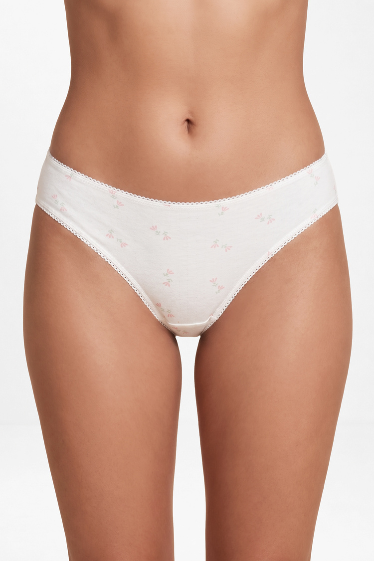 Çiçek Desenli 3'lü Pamuklu Desenli Normal Bel Slip Külot
