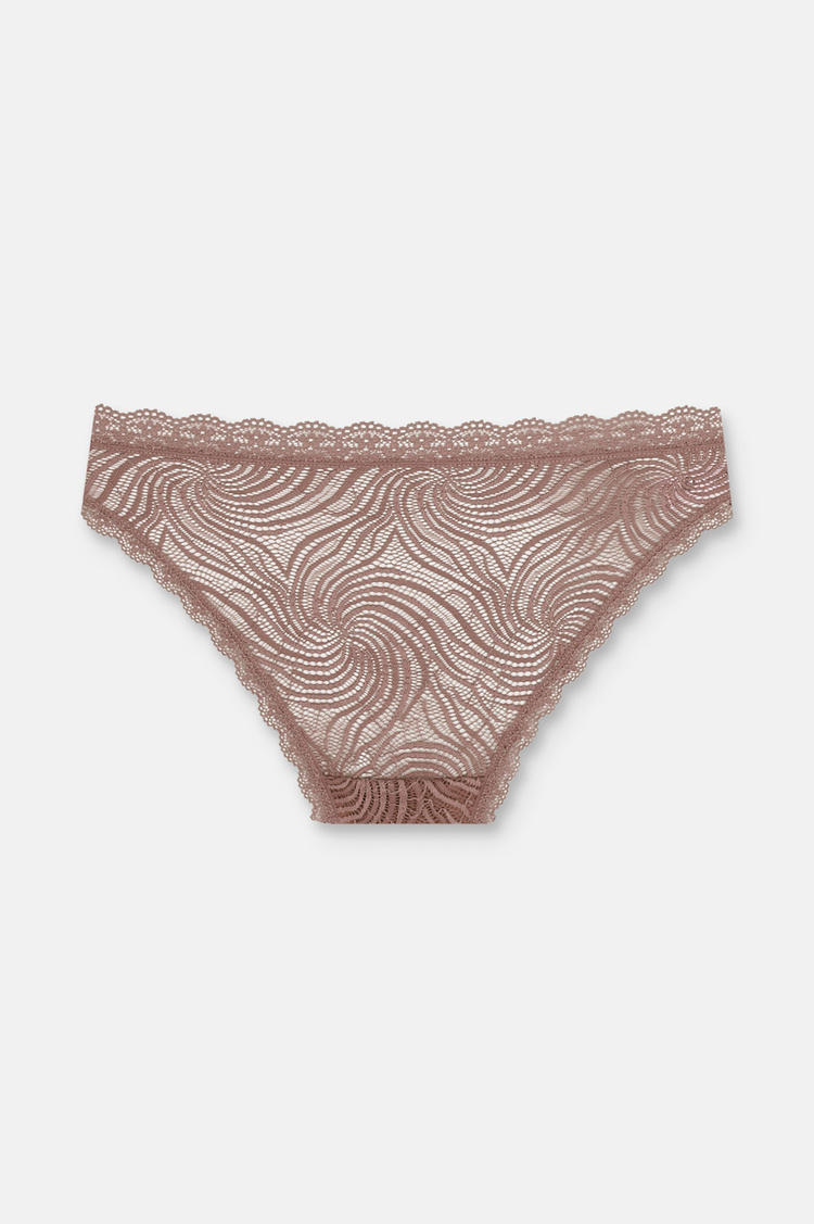Ekru / Siyah / Vizon 3'lü Dantelli Normal Bel Slip Külot
