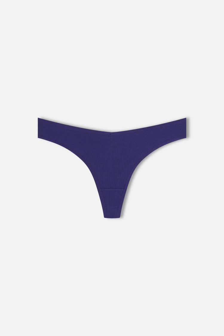 Kahverengi / Indigo / Pembe 3'lü Pamuklu V Kesim Rib String Külot