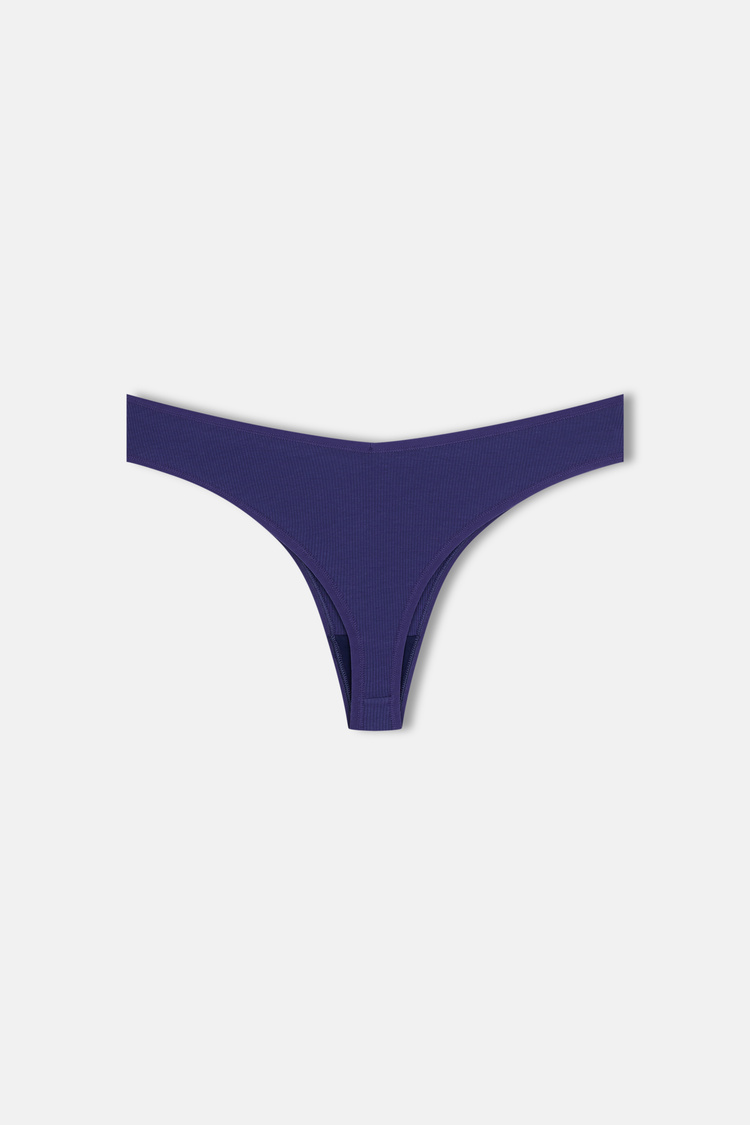 Kahverengi / Indigo / Pembe 3'lü Pamuklu V Kesim Rib String Külot
