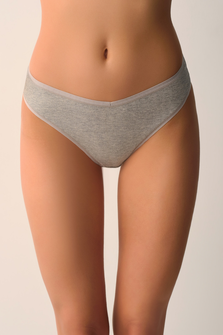 Siyah / Gri / Beyaz 3'lü Pamuklu V Kesim Rib String Külot