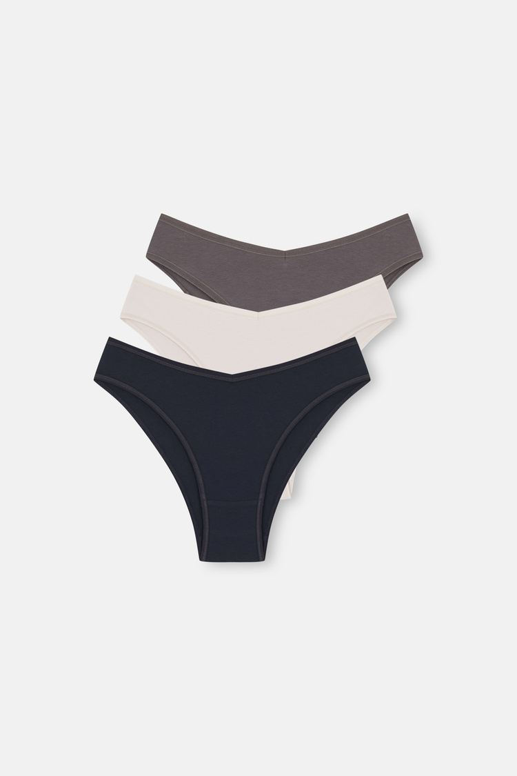 Antrasit / Bej / Vizon 3'lü Pamuklu Brazilian Slip Külot