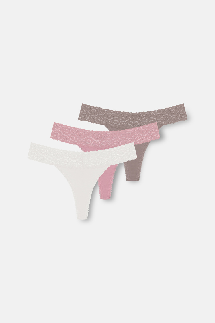 Ekru / Vizon / Pembe 3'lü Düşük Bel String Külot