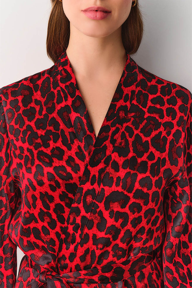 Kırmızı Leopar Desenli Lioness Sabahlık