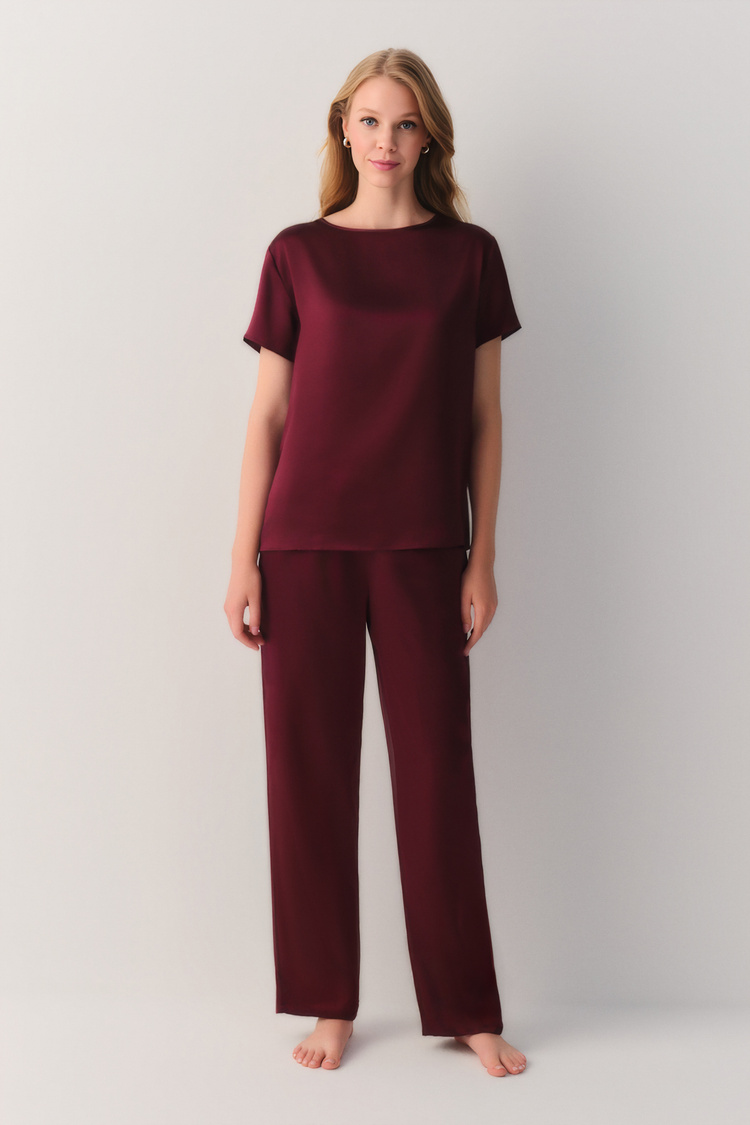 Bordo Silky İpek Pijama Altı