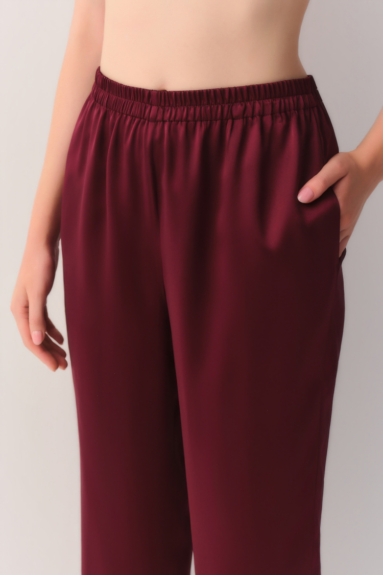 Bordo Silky İpek Pijama Altı