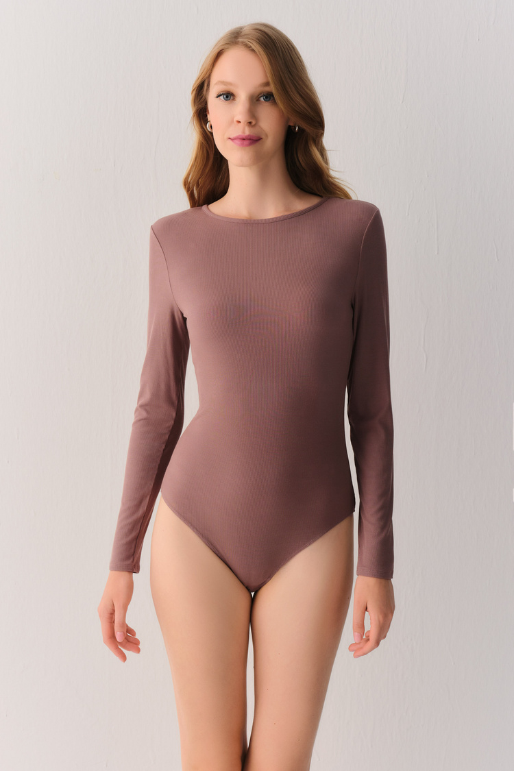 Kahverengi Fine Rib Modal Ribanalı Body