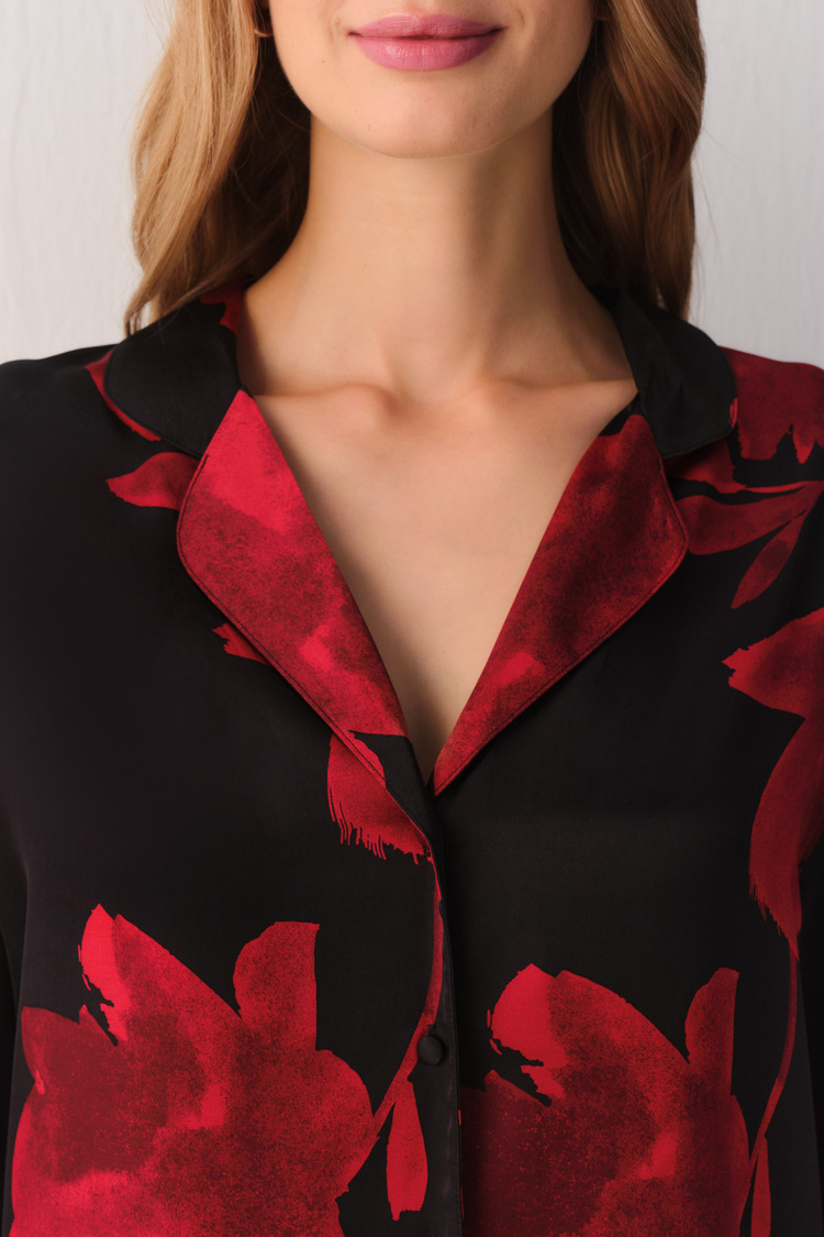 Gül Desenli Seductive Satin Gömlek