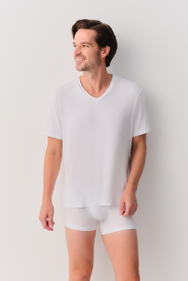 White Men Modal V Neck T-Shirt