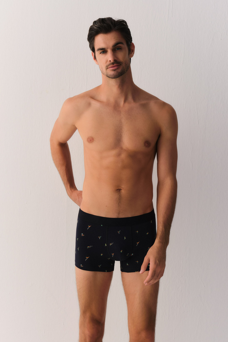 Koyu Mavi Yeni Yıl Erkek Pamuklu Boxer
