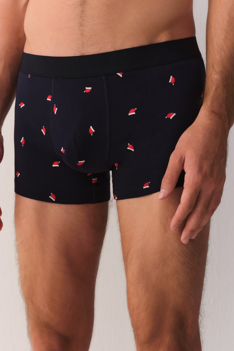 Lacivert Yeni Yıl Erkek Pamuklu Boxer