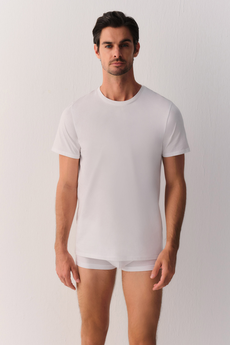 Beyaz Fine Pamuklu T-Shirt