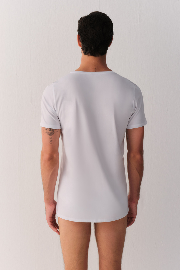 Beyaz Smart Cotton Modal V Yaka T-Shirt