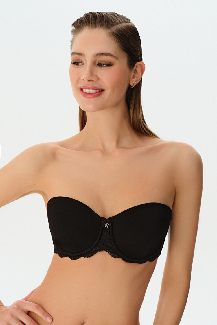 Siyah Linda Lace Desteksiz Straplez Sütyen