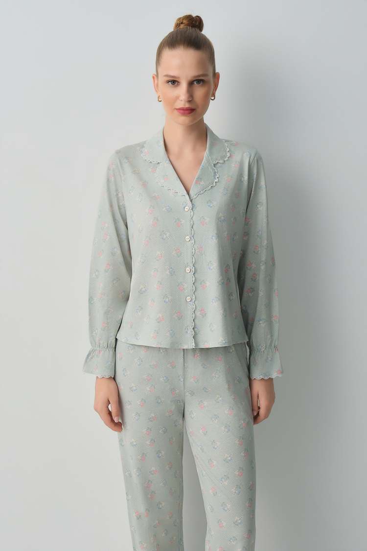 Green Print Julia Shirt Collar Pyjamas Set