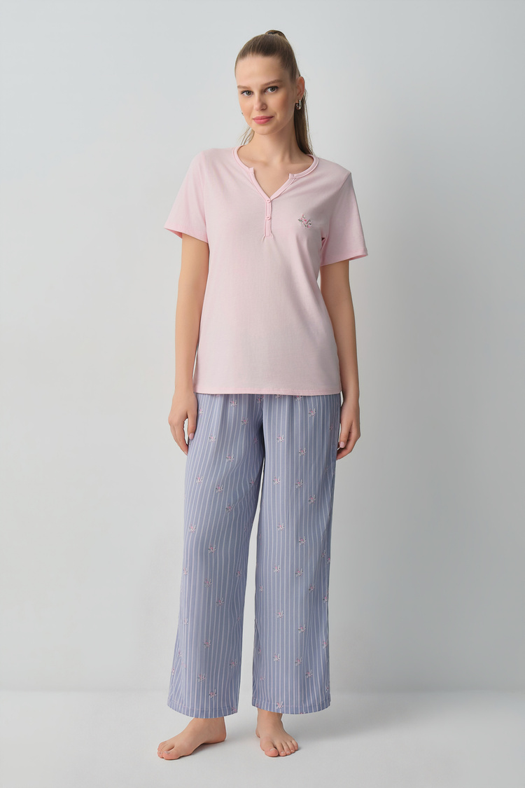Blue Line Jade Button Detail Pyjamas Set