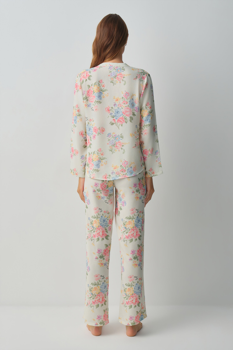 Flower Print Fleur Shirt Collar Pyjamas Set